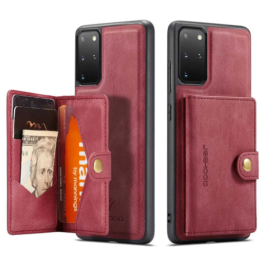 JEEHOOD For Samsung Galaxy S20 Plus 4G/S20 Plus 5G Detachable 2-in-1 Phone Cover PU Leather Coated TPU Wallet Kickstand Case - Red - 1