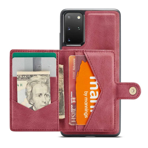 JEEHOOD For Samsung Galaxy S20 Plus 4G/S20 Plus 5G Detachable 2-in-1 Phone Cover PU Leather Coated TPU Wallet Kickstand Case - Red - 2