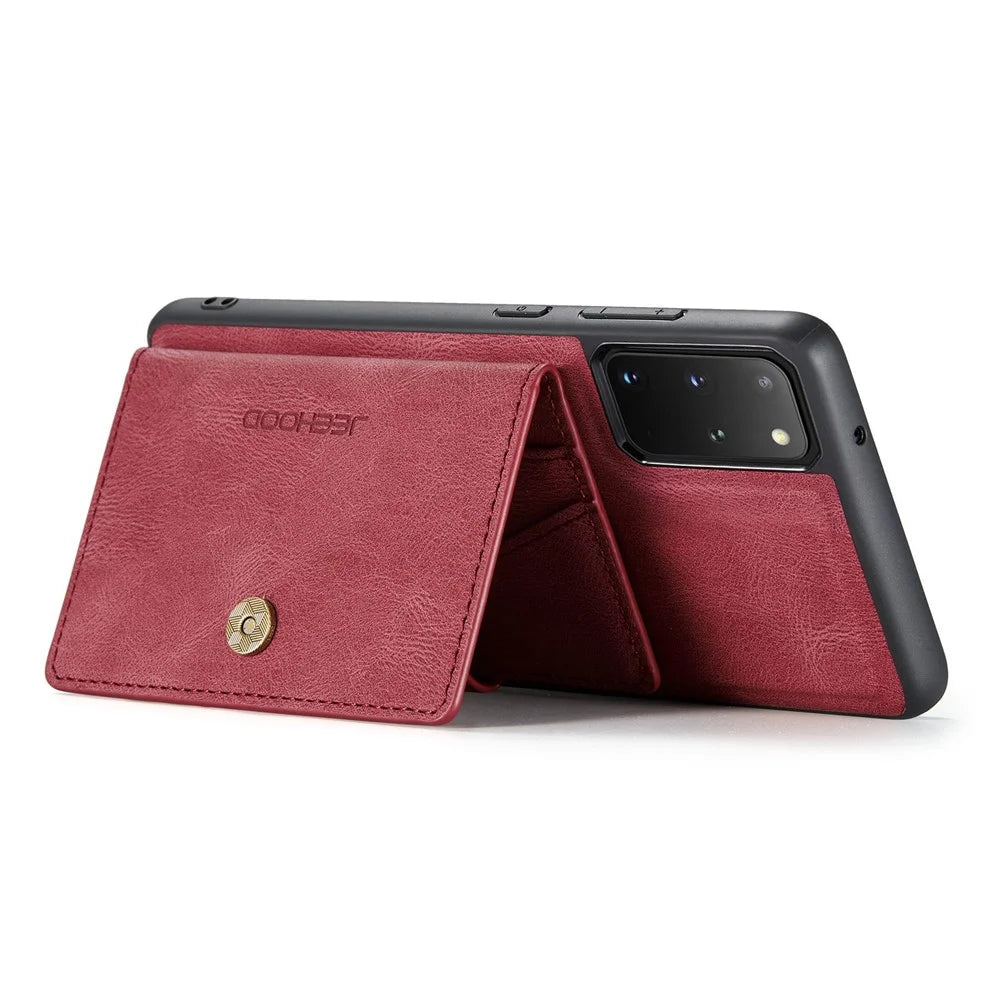 JEEHOOD For Samsung Galaxy S20 Plus 4G/S20 Plus 5G Detachable 2-in-1 Phone Cover PU Leather Coated TPU Wallet Kickstand Case - Red - 3