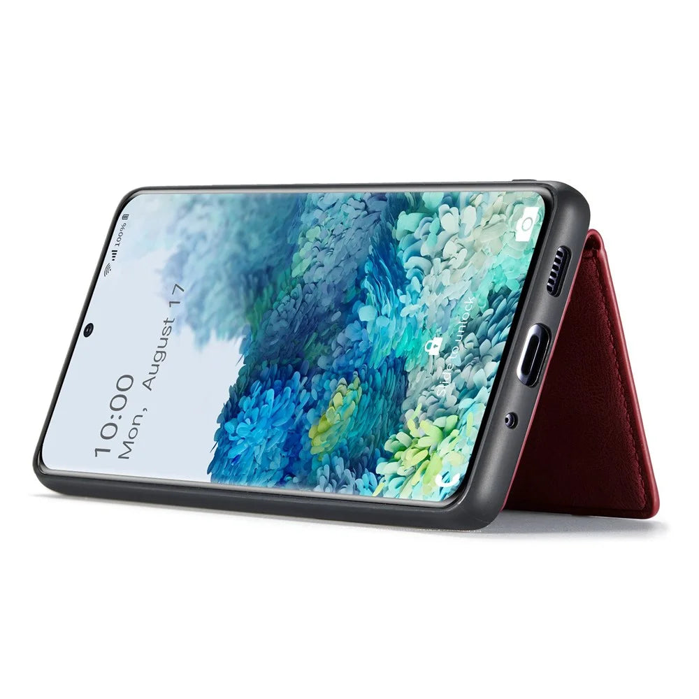 JEEHOOD For Samsung Galaxy S20 Plus 4G/S20 Plus 5G Detachable 2-in-1 Phone Cover PU Leather Coated TPU Wallet Kickstand Case - Red - 4