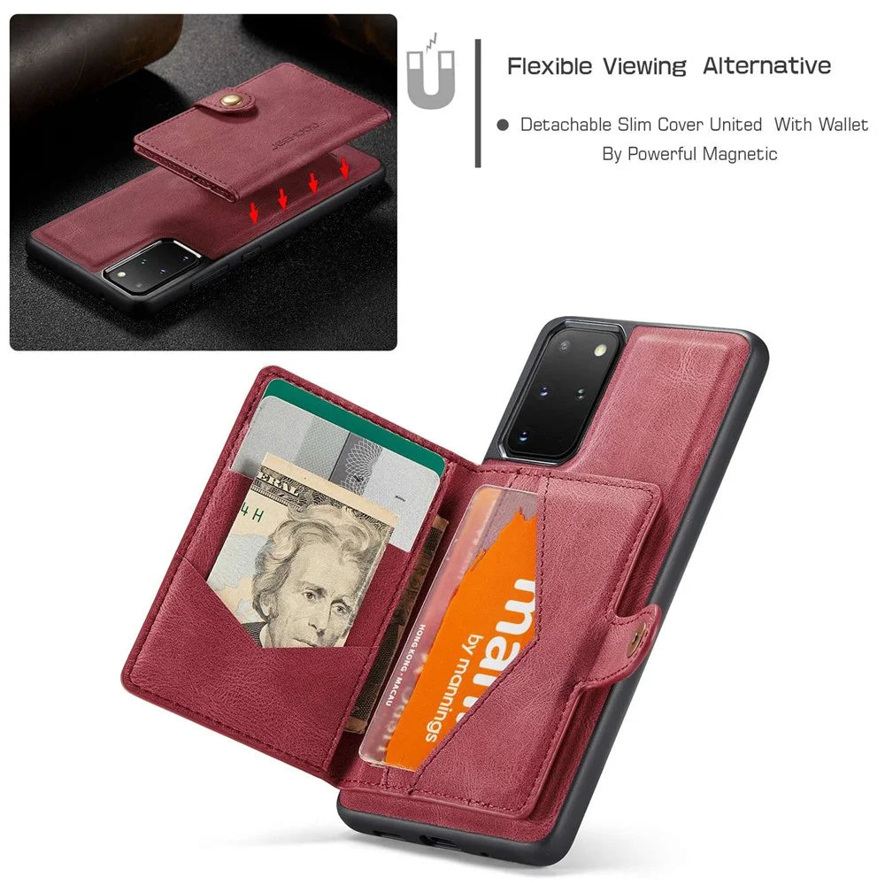 JEEHOOD For Samsung Galaxy S20 Plus 4G/S20 Plus 5G Detachable 2-in-1 Phone Cover PU Leather Coated TPU Wallet Kickstand Case - Red - 6