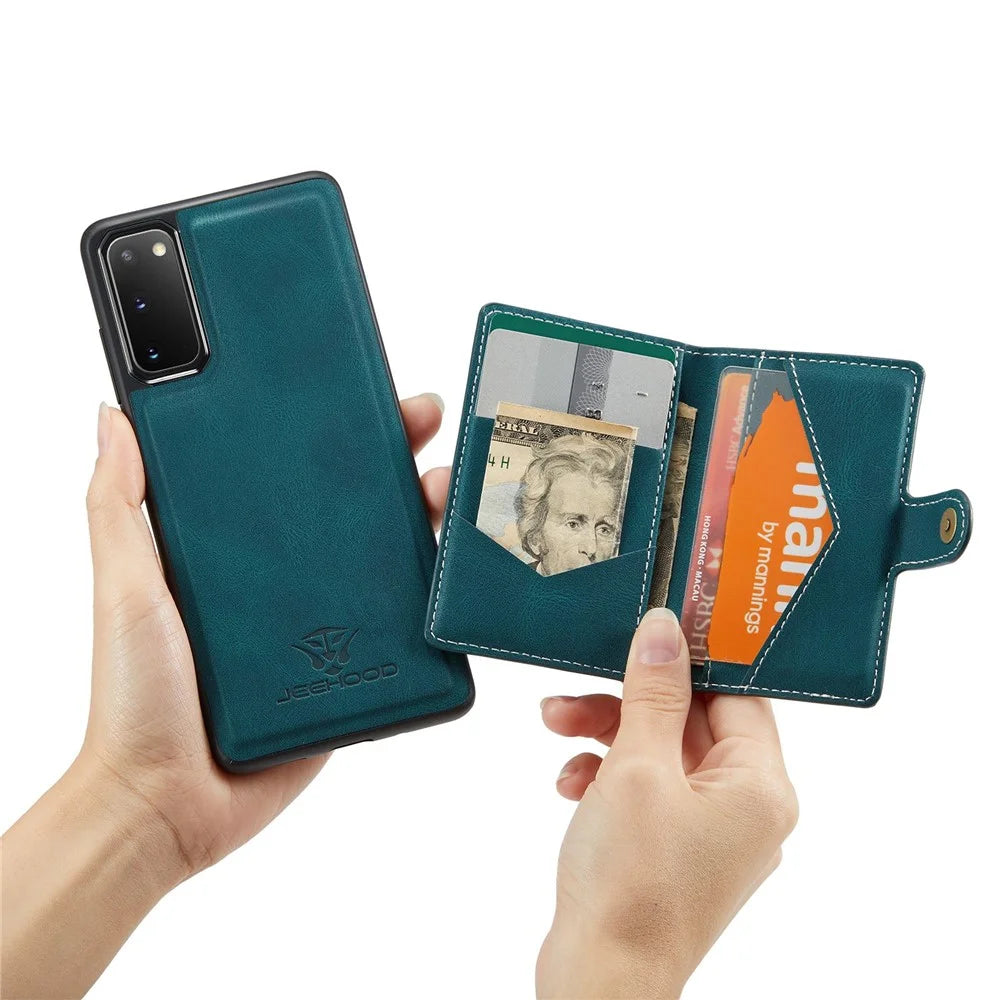 JEEHOOD For Samsung Galaxy S20 4G/5G Detachable Wallet Kickstand Case PU Leather Coated TPU Well-protected Phone Shell - Green - 5