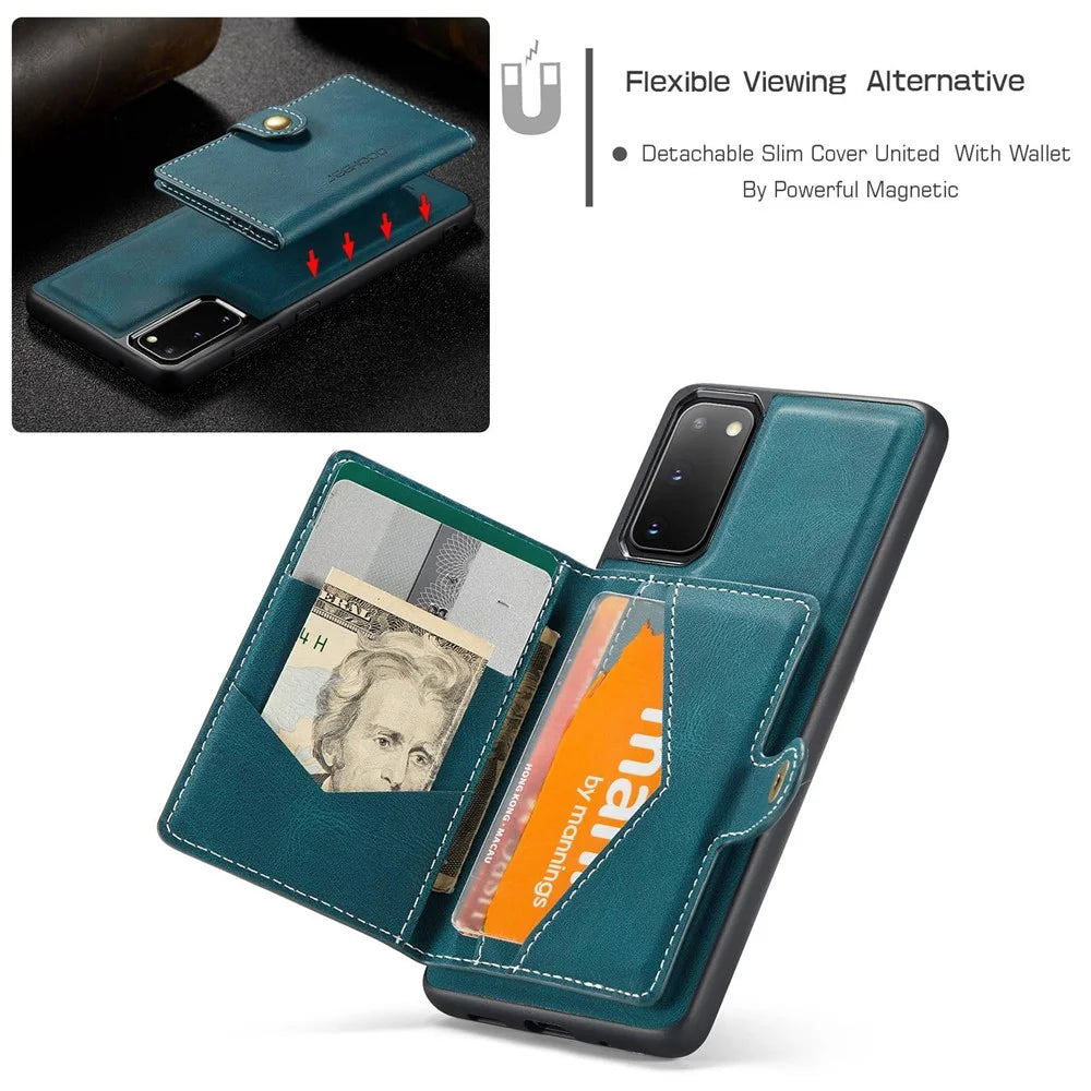 JEEHOOD For Samsung Galaxy S20 4G/5G Detachable Wallet Kickstand Case PU Leather Coated TPU Well-protected Phone Shell - Green - 6