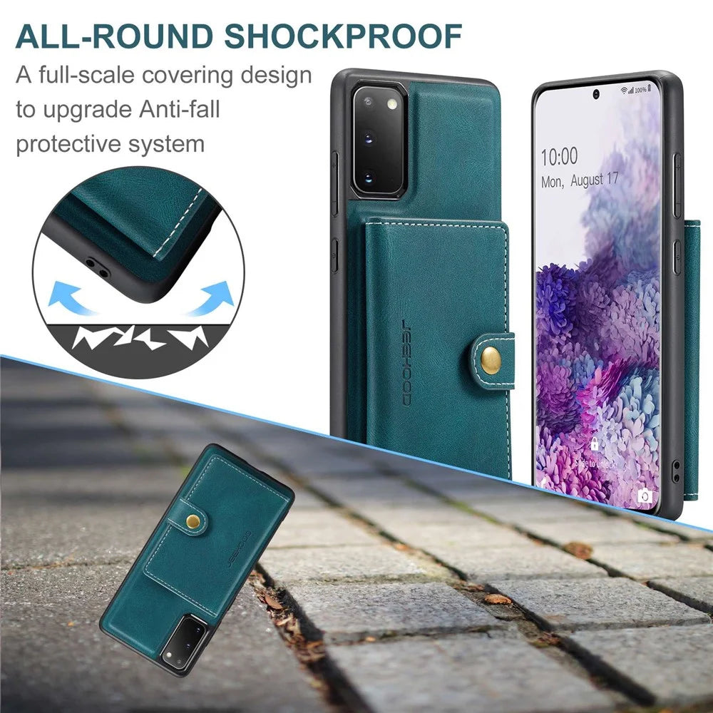 JEEHOOD For Samsung Galaxy S20 4G/5G Detachable Wallet Kickstand Case PU Leather Coated TPU Well-protected Phone Shell - Green - 7