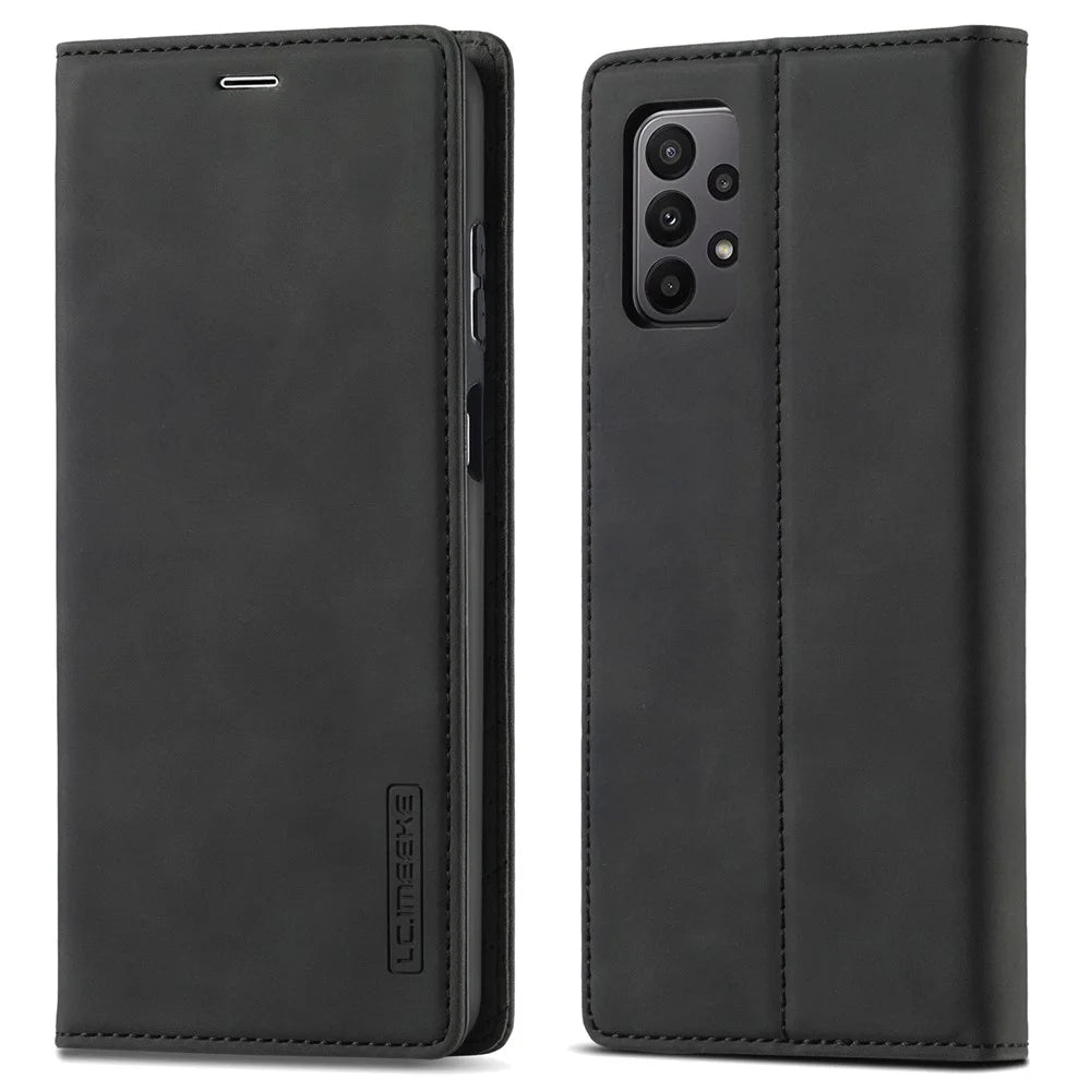 LC.IMEEKE For Samsung Galaxy A23 4G / 5G (Global Version) / M23 5G / F23 5G PU Leather Magnetic Closure Wallet Stand Phone Cover - Black - 1