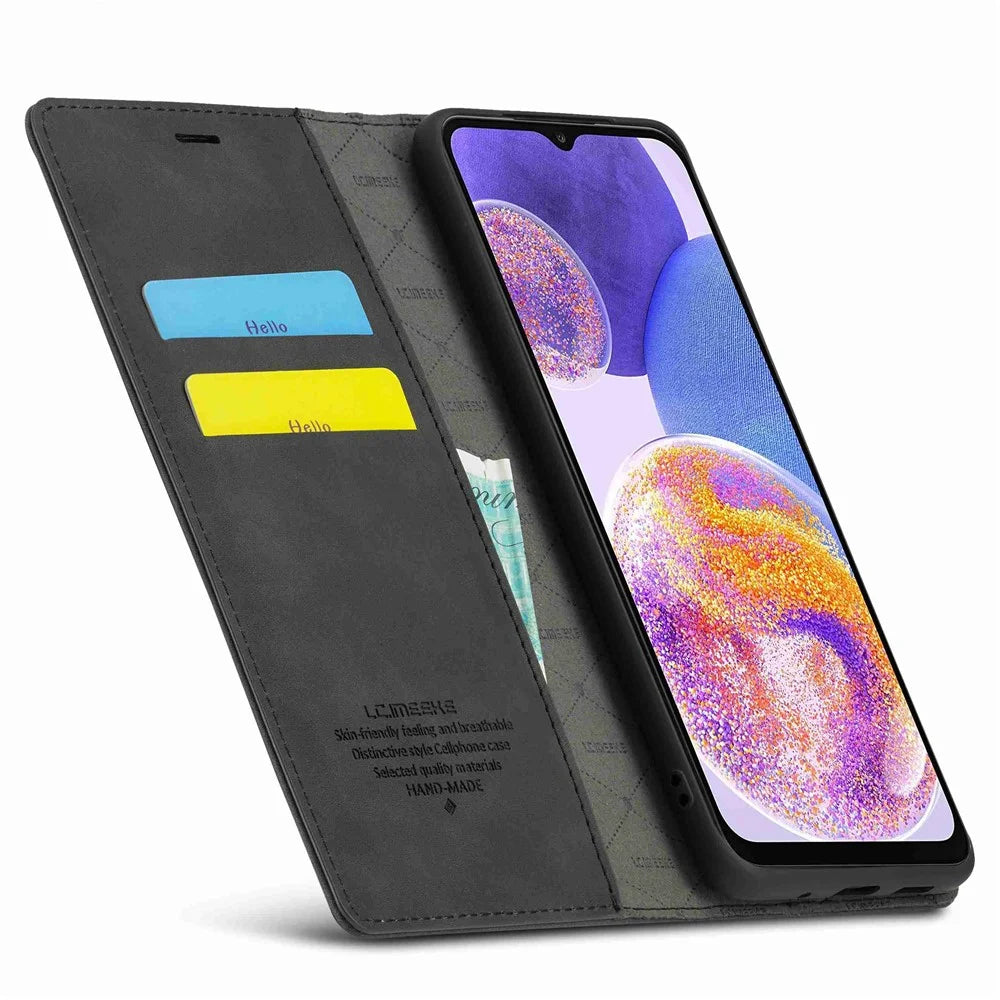 LC.IMEEKE For Samsung Galaxy A23 4G / 5G (Global Version) / M23 5G / F23 5G PU Leather Magnetic Closure Wallet Stand Phone Cover - Black - 2