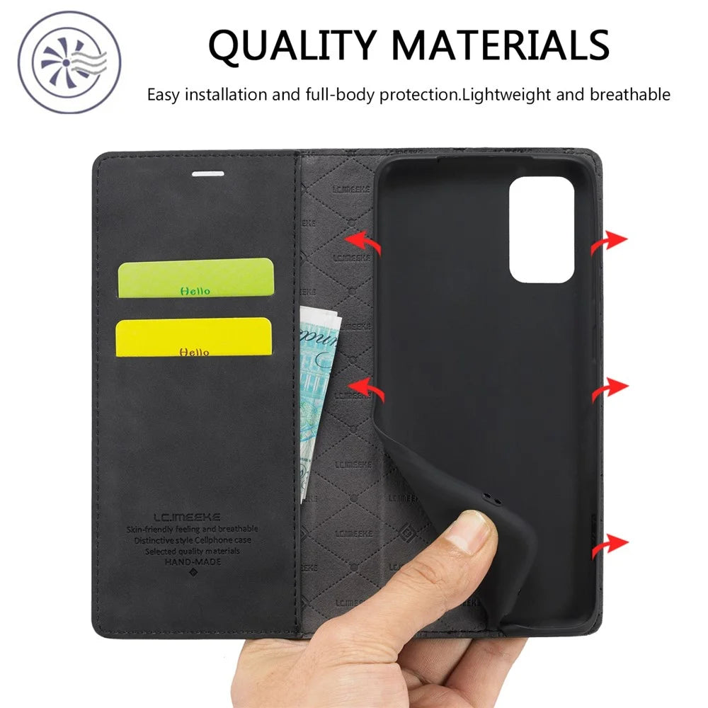 LC.IMEEKE For Samsung Galaxy A23 4G / 5G (Global Version) / M23 5G / F23 5G PU Leather Magnetic Closure Wallet Stand Phone Cover - Black - 6