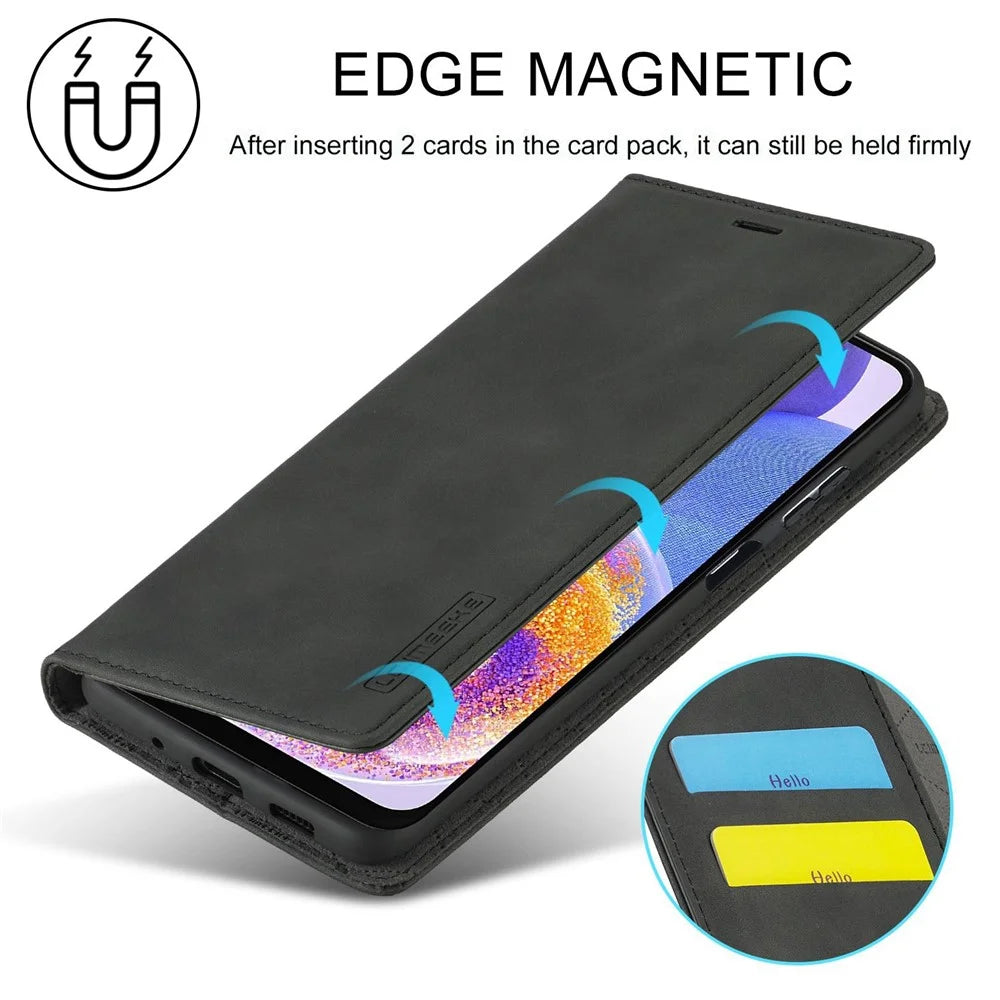 LC.IMEEKE For Samsung Galaxy A23 4G / 5G (Global Version) / M23 5G / F23 5G PU Leather Magnetic Closure Wallet Stand Phone Cover - Black - 7