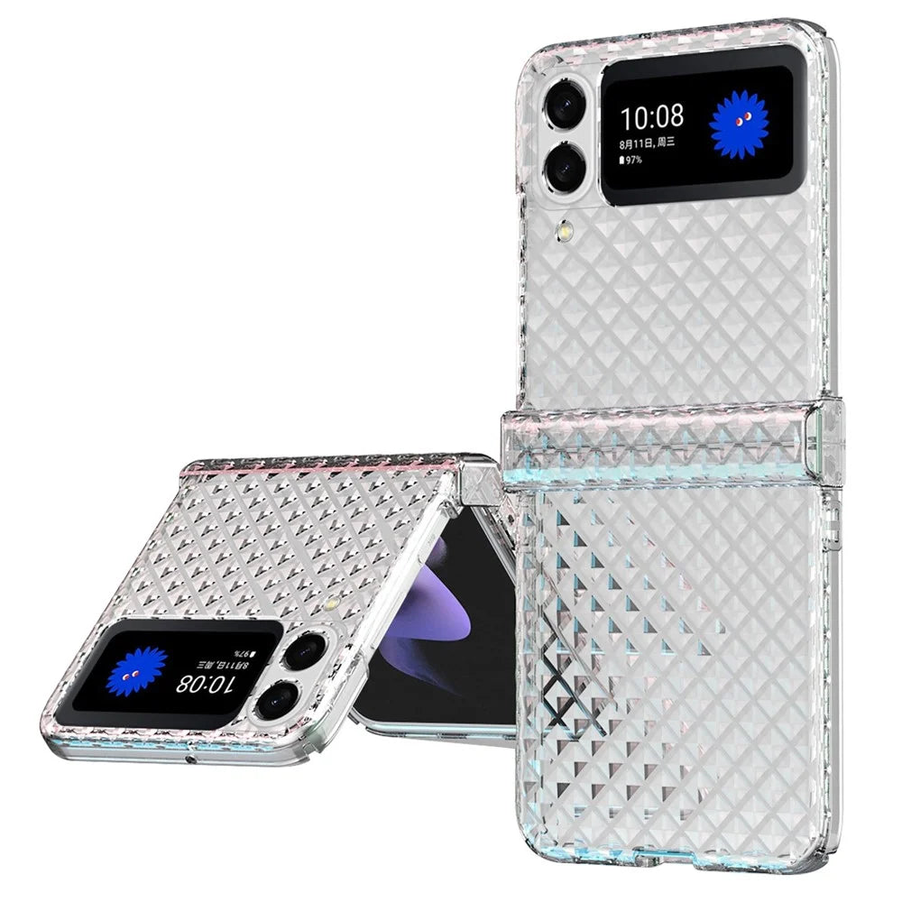 For Samsung Galaxy Z Flip3 5G Laser Effect Transparent Hinge Design Hard PC Back Cover Folding Phone Case - Transparent - 1