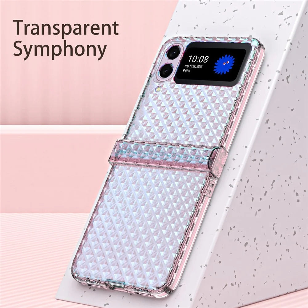 For Samsung Galaxy Z Flip3 5G Laser Effect Transparent Hinge Design Hard PC Back Cover Folding Phone Case - Transparent - 5