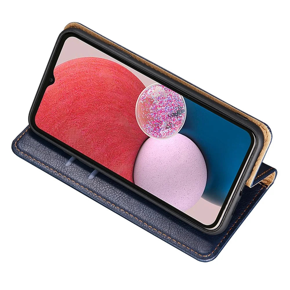 For Samsung Galaxy A13 4G Drop Prevention PU Leather Wallet Case Magnetic Auto-absorbed Stand Phone Shell - Black - 3