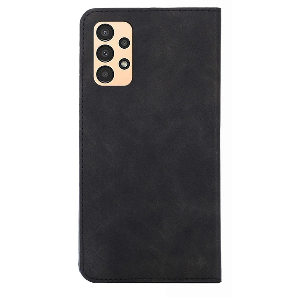For Samsung Galaxy A13 4G Skin-touch Feeling Leather Flip Folio Case Card Slots Holder Stand Strong Magnetic Suction Phone Cover - Black - 7