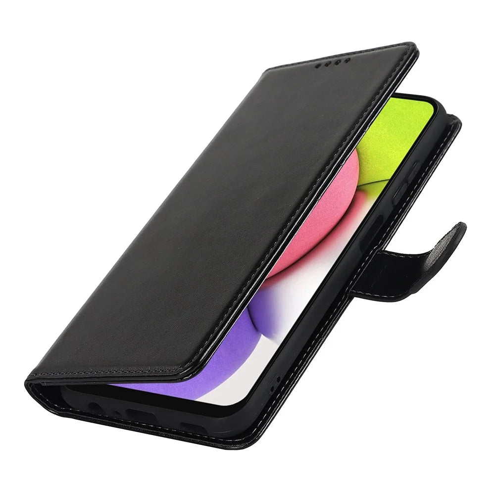 For Samsung Galaxy A03s (166.5mm) R61 Texture Felled Seam Wallet Folio Case PU Leather Wrist Strap Magnetic Closure Stand Phone Cover - Black - 5