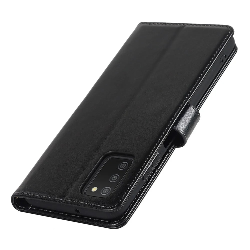 For Samsung Galaxy A03s (166.5mm) R61 Texture Felled Seam Wallet Folio Case PU Leather Wrist Strap Magnetic Closure Stand Phone Cover - Black - 6