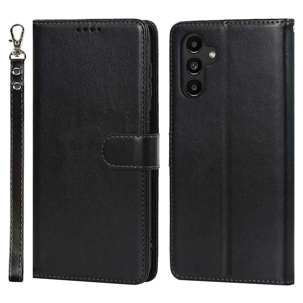 For Samsung Galaxy A13 5G / A04s 4G (164.7mm) PU Leather Phone Case R61 Texture Stand Flip Cover - Black - 1