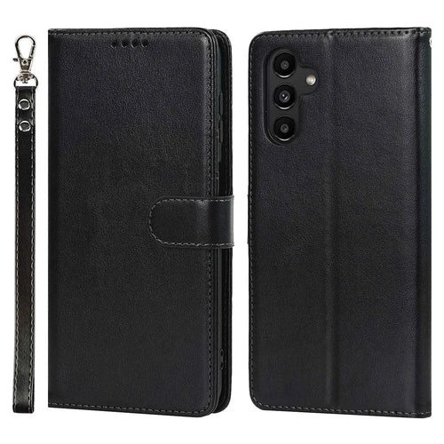 For Samsung Galaxy A13 5G / A04s 4G (164.7mm) PU Leather Phone Case R61 Texture Stand Flip Cover - Black - 1