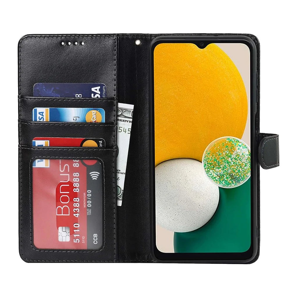 For Samsung Galaxy A13 5G / A04s 4G (164.7mm) PU Leather Phone Case R61 Texture Stand Flip Cover - Black - 2