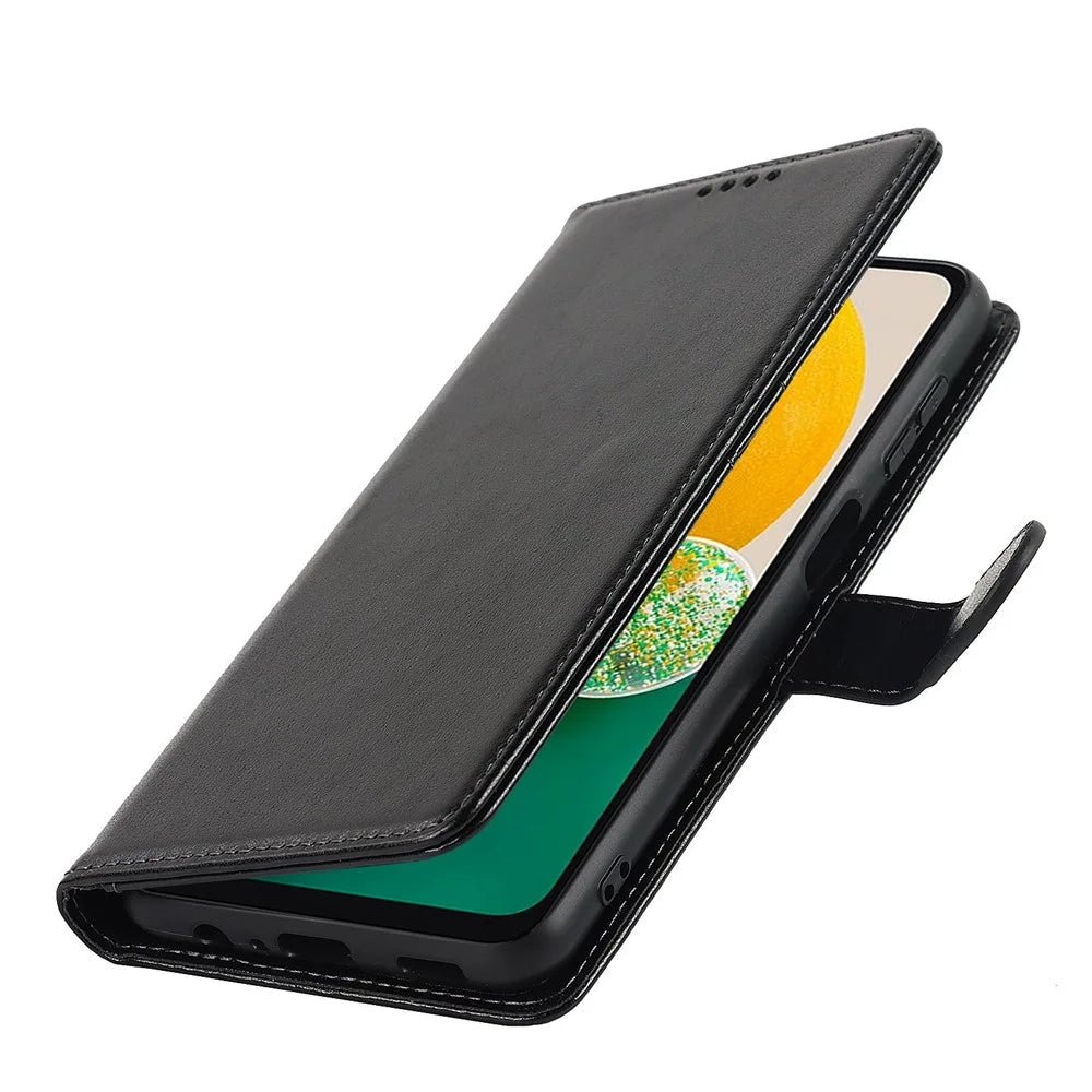 For Samsung Galaxy A13 5G / A04s 4G (164.7mm) PU Leather Phone Case R61 Texture Stand Flip Cover - Black - 5