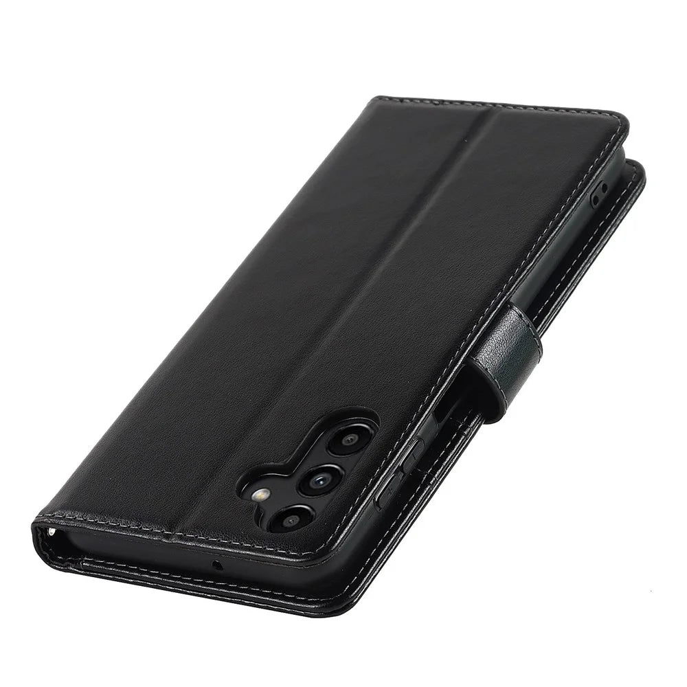 For Samsung Galaxy A13 5G / A04s 4G (164.7mm) PU Leather Phone Case R61 Texture Stand Flip Cover - Black - 6