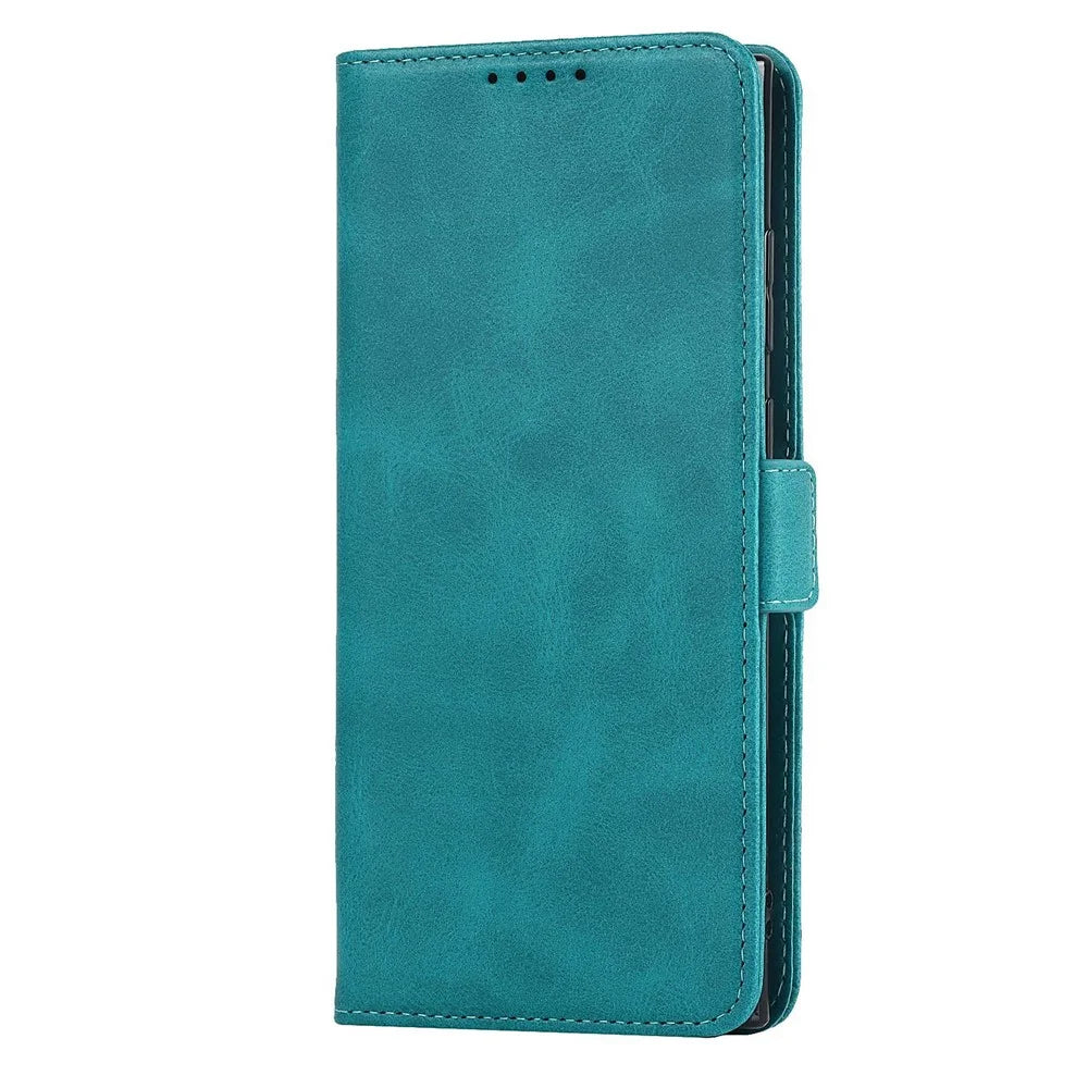 For Samsung Galaxy S22 Ultra 5G PU Leather Flip Wallet Case Wrist Strap Stand Double Magnetic Clasp Shockproof Cover - Sky Blue - 7