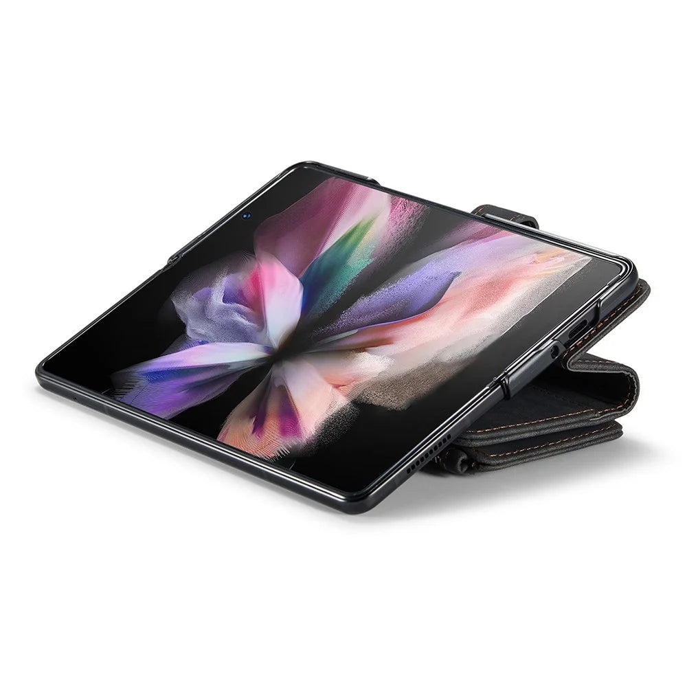 For Samsung Galaxy Z Fold3 5G Phone Cases with Strap CASEME C30 Zipper Multiple Card Holder PU Leather Cover - Black - 2