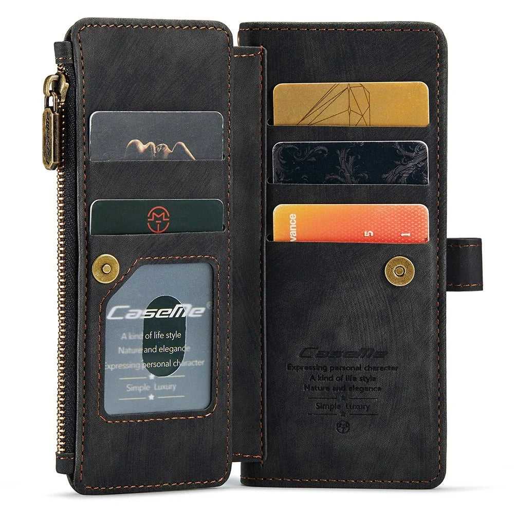 For Samsung Galaxy Z Fold3 5G Phone Cases with Strap CASEME C30 Zipper Multiple Card Holder PU Leather Cover - Black - 4
