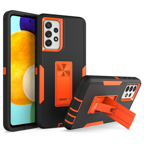 For Samsung Galaxy A52 4G/5G/A52s 5G Kickstand Hard PC + Soft TPU Phone Case with Car Mount Metal Sheet - Black/Orange - 1
