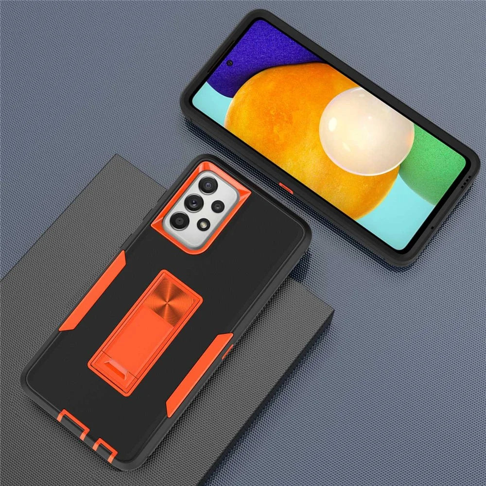 For Samsung Galaxy A52 4G/5G/A52s 5G Kickstand Hard PC + Soft TPU Phone Case with Car Mount Metal Sheet - Black/Orange - 3
