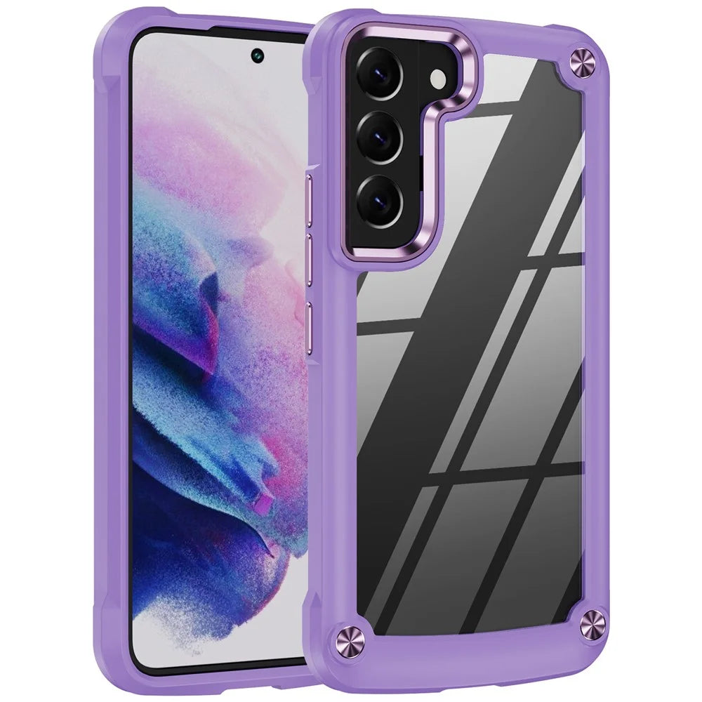 Corner Cushions Phone Case for Samsung Galaxy S22 5G, All-inclusive Protection PC+TPU Hybrid Phone Shell Case - Purple/Purple - 1