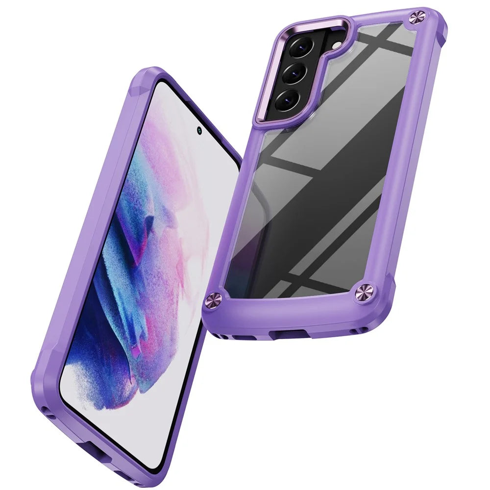 Corner Cushions Phone Case for Samsung Galaxy S22 5G, All-inclusive Protection PC+TPU Hybrid Phone Shell Case - Purple/Purple - 2