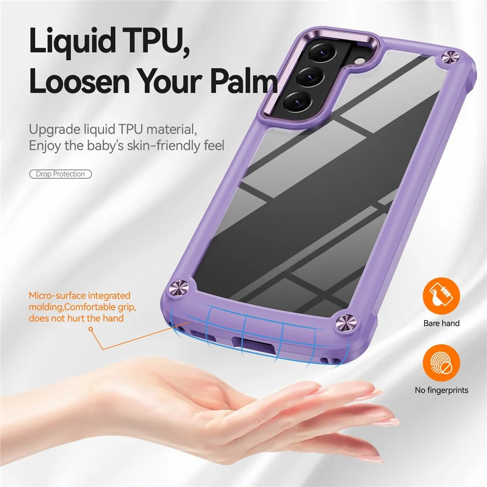 Corner Cushions Phone Case for Samsung Galaxy S22 5G, All-inclusive Protection PC+TPU Hybrid Phone Shell Case - Purple/Purple - 3