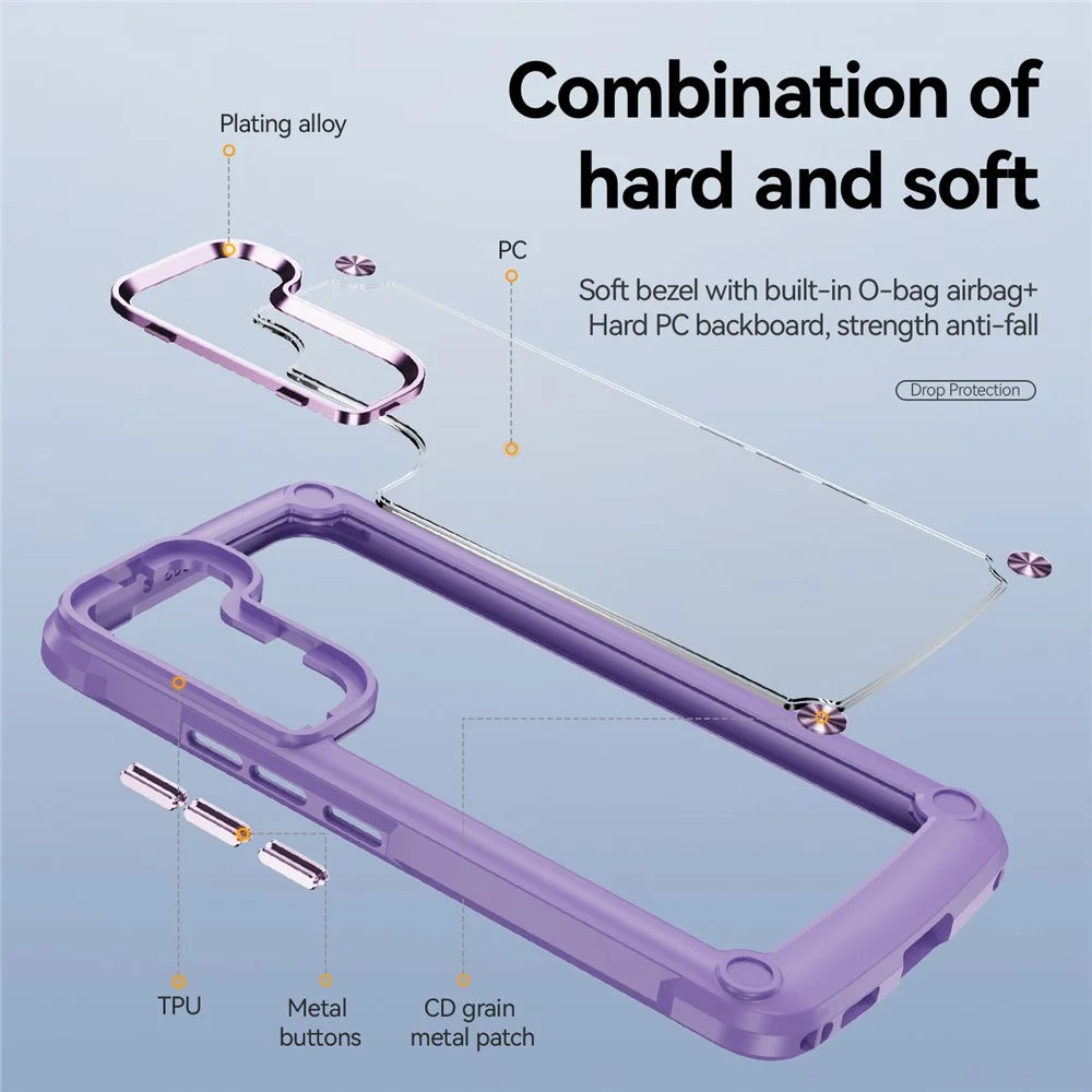 Corner Cushions Phone Case for Samsung Galaxy S22 5G, All-inclusive Protection PC+TPU Hybrid Phone Shell Case - Purple/Purple - 4