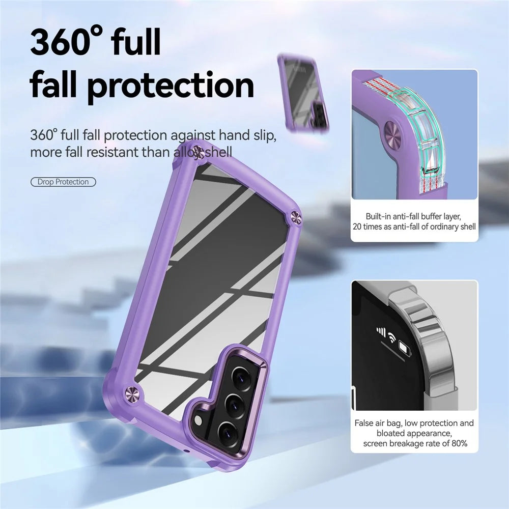 Corner Cushions Phone Case for Samsung Galaxy S22 5G, All-inclusive Protection PC+TPU Hybrid Phone Shell Case - Purple/Purple - 5
