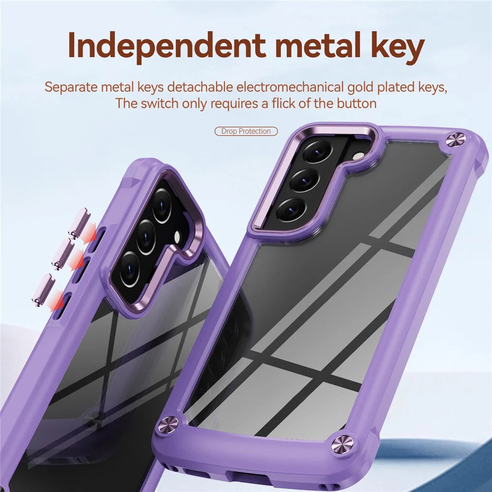 Corner Cushions Phone Case for Samsung Galaxy S22 5G, All-inclusive Protection PC+TPU Hybrid Phone Shell Case - Purple/Purple - 6