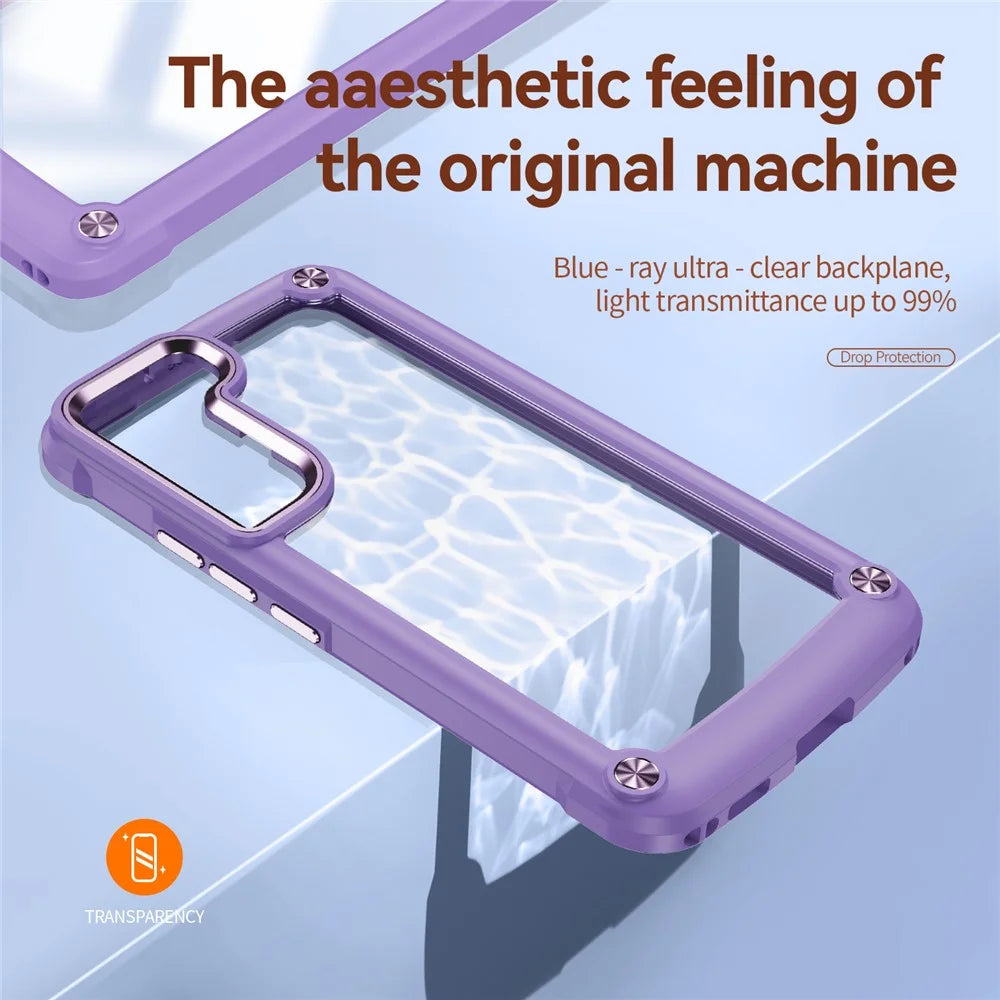 Corner Cushions Phone Case for Samsung Galaxy S22 5G, All-inclusive Protection PC+TPU Hybrid Phone Shell Case - Purple/Purple - 7