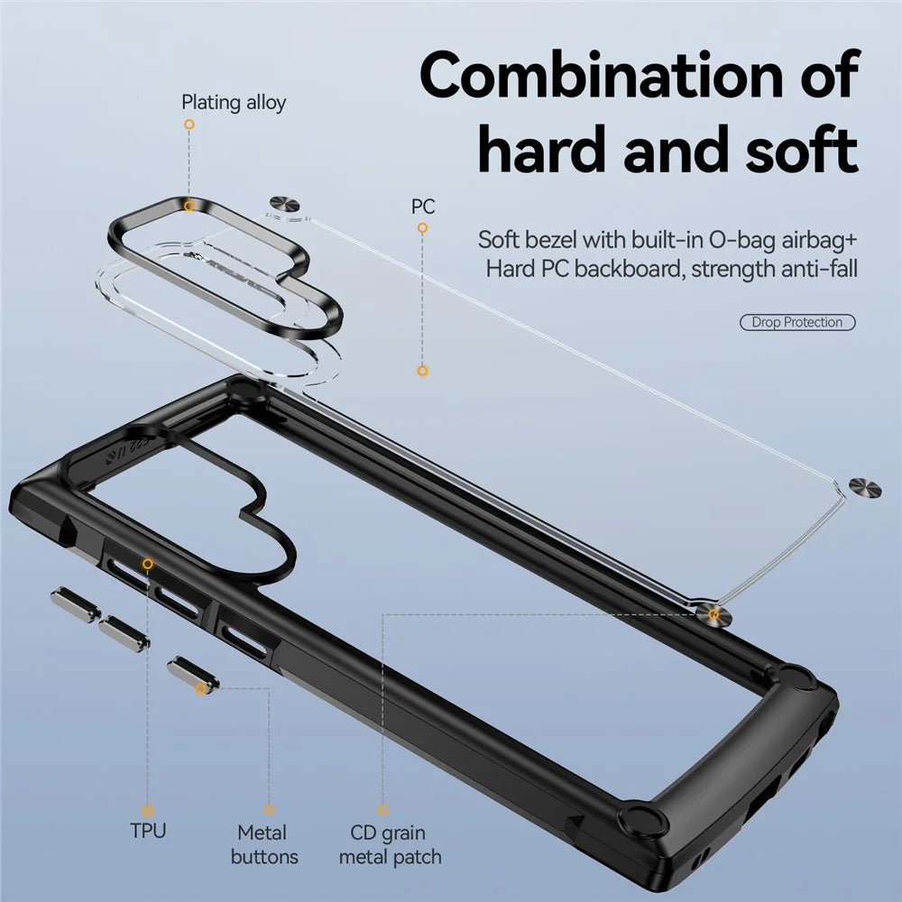 Cell Phone Case for Samsung Galaxy S22 Ultra 5G, Anti-fall PC+TPU Hybrid Well-protected Cover Case with Strap - Black/Black - 4