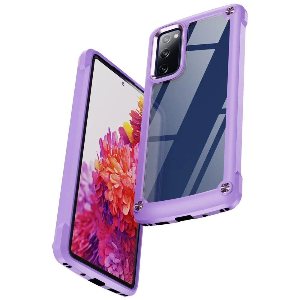 Shockproof Phone Case for Samsung Galaxy S20 FE 2022/S20 FE 4G/5G/S20 Lite, Full Body Protection PC+TPU Hybrid Phone Shell Case with Strap - Purple/Purple - 2