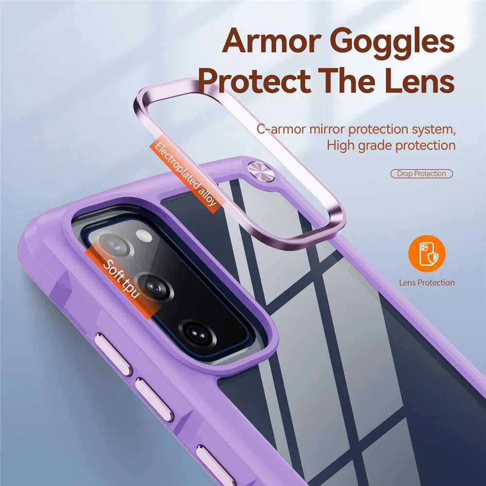 Shockproof Phone Case for Samsung Galaxy S20 FE 2022/S20 FE 4G/5G/S20 Lite, Full Body Protection PC+TPU Hybrid Phone Shell Case with Strap - Purple/Purple - 3