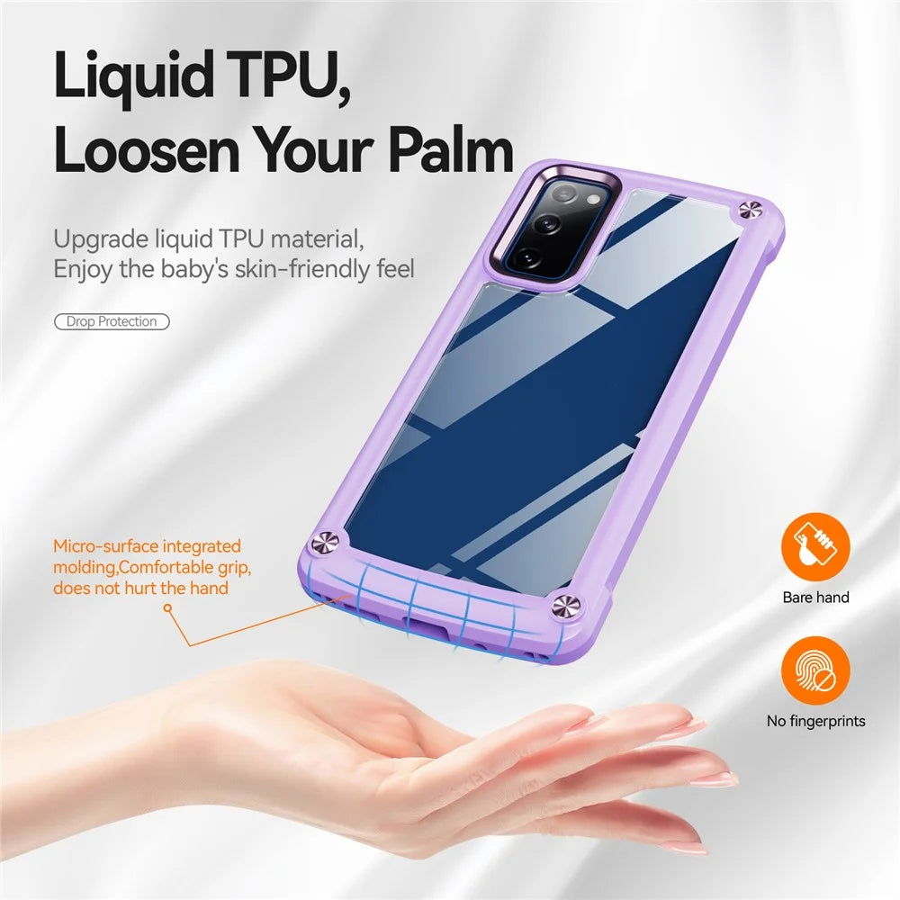 Shockproof Phone Case for Samsung Galaxy S20 FE 2022/S20 FE 4G/5G/S20 Lite, Full Body Protection PC+TPU Hybrid Phone Shell Case with Strap - Purple/Purple - 5