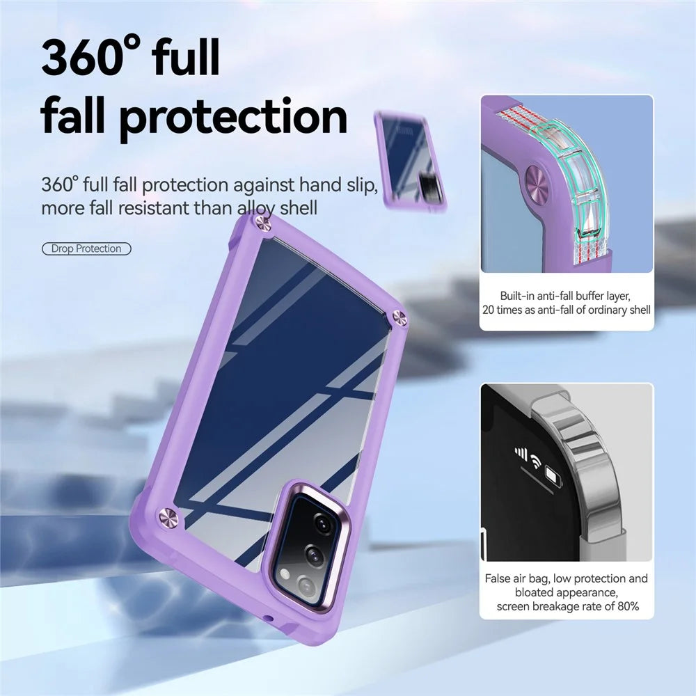 Shockproof Phone Case for Samsung Galaxy S20 FE 2022/S20 FE 4G/5G/S20 Lite, Full Body Protection PC+TPU Hybrid Phone Shell Case with Strap - Purple/Purple - 6