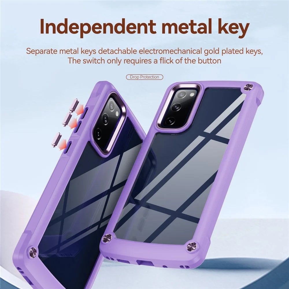 Shockproof Phone Case for Samsung Galaxy S20 FE 2022/S20 FE 4G/5G/S20 Lite, Full Body Protection PC+TPU Hybrid Phone Shell Case with Strap - Purple/Purple - 7