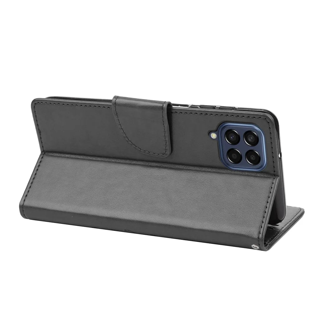 For Samsung Galaxy M33 5G (Global Version) Butterfly Flower Imprinted Wallet Case, PU Leather Foldable Stand Flip Cover with Hand Strap - Black - 4