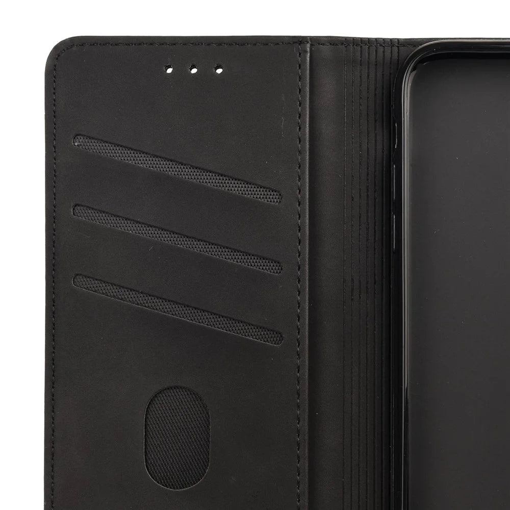 For Samsung Galaxy M33 5G (Global Version) Splicing PU Leather+TPU Skin-touch Feeling Case Stand Magnetic Absorption Flip Folio Wallet Cover - Black - 6