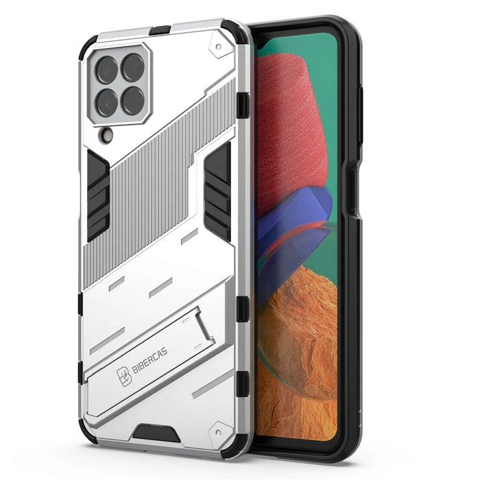For Samsung Galaxy M33 5G (Global) PC + TPU Case Phone Back Cover with Kickstand - White - 1