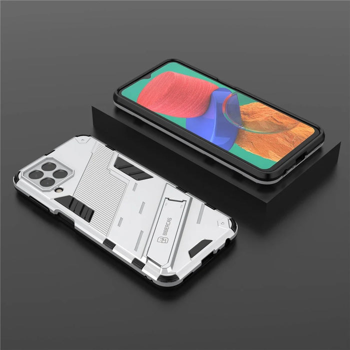For Samsung Galaxy M33 5G (Global) PC + TPU Case Phone Back Cover with Kickstand - White - 3