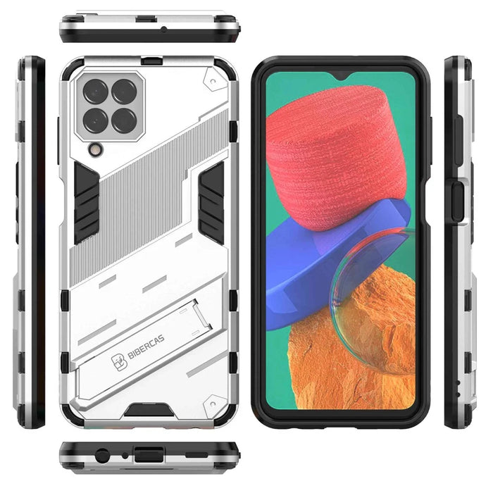 For Samsung Galaxy M33 5G (Global) PC + TPU Case Phone Back Cover with Kickstand - White - 7