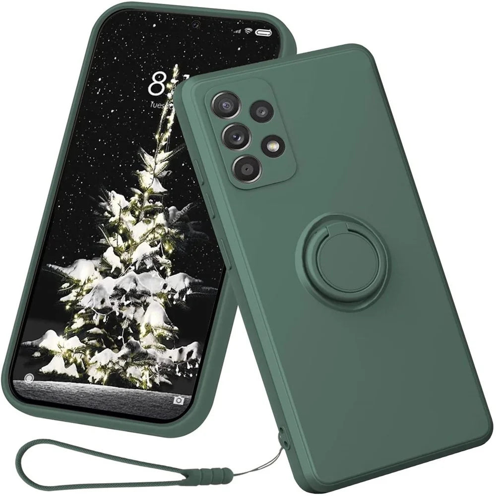 For Samsung Galaxy A53 5G Ring Kickstand Design Liquid Silicone Phone Case Anti-scratch Cover with Lanyard - Green - 2