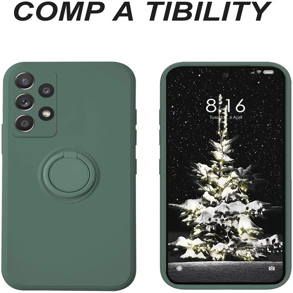 For Samsung Galaxy A53 5G Ring Kickstand Design Liquid Silicone Phone Case Anti-scratch Cover with Lanyard - Green - 3