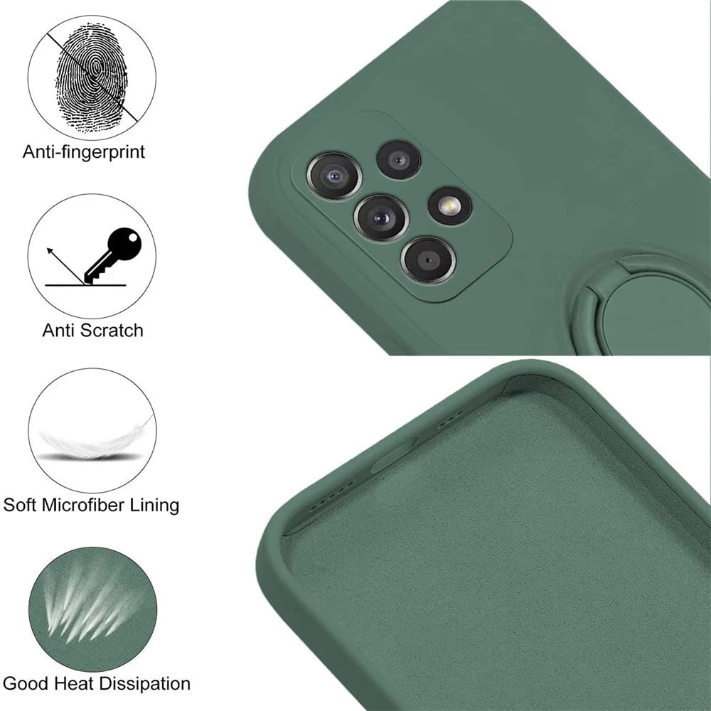 For Samsung Galaxy A53 5G Ring Kickstand Design Liquid Silicone Phone Case Anti-scratch Cover with Lanyard - Green - 4