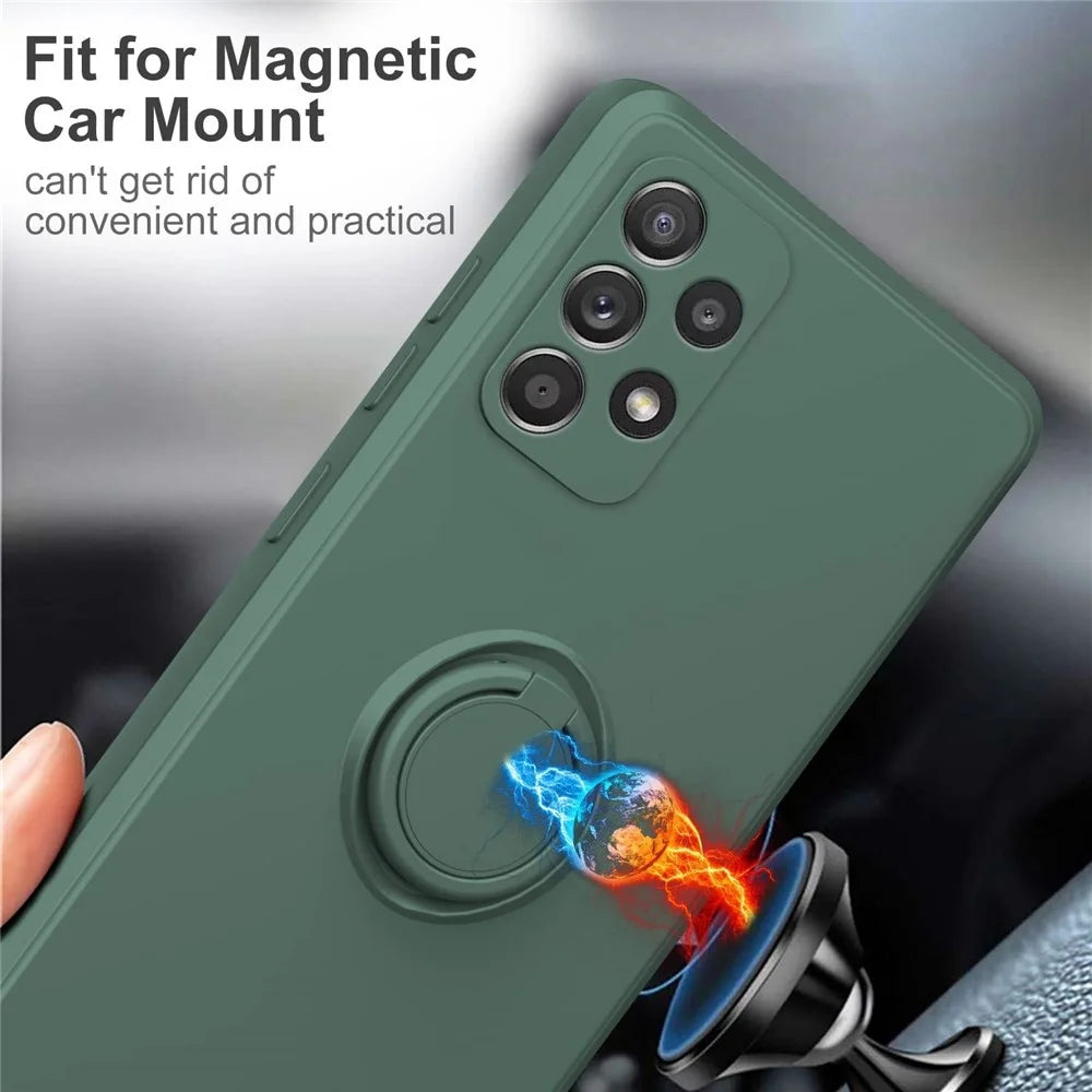 For Samsung Galaxy A53 5G Ring Kickstand Design Liquid Silicone Phone Case Anti-scratch Cover with Lanyard - Green - 6